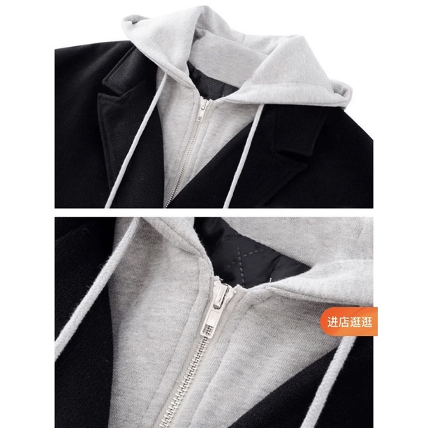 Áo khoác dạ lót bông phối cổ hoodie