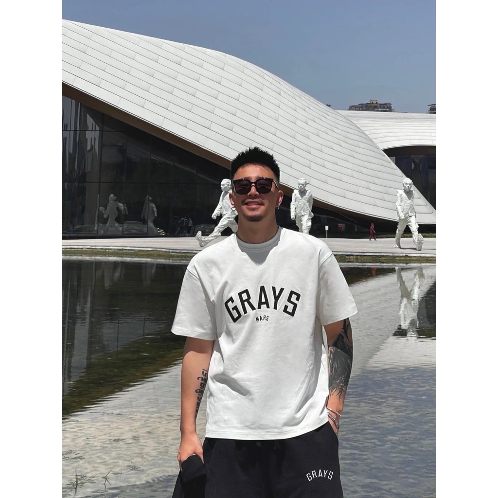 Áo trắng/ Quần đen Beaver Tee "GRAYS" Local Brand tay lỡ form rộng nam nữ Unisex Freeship Extra