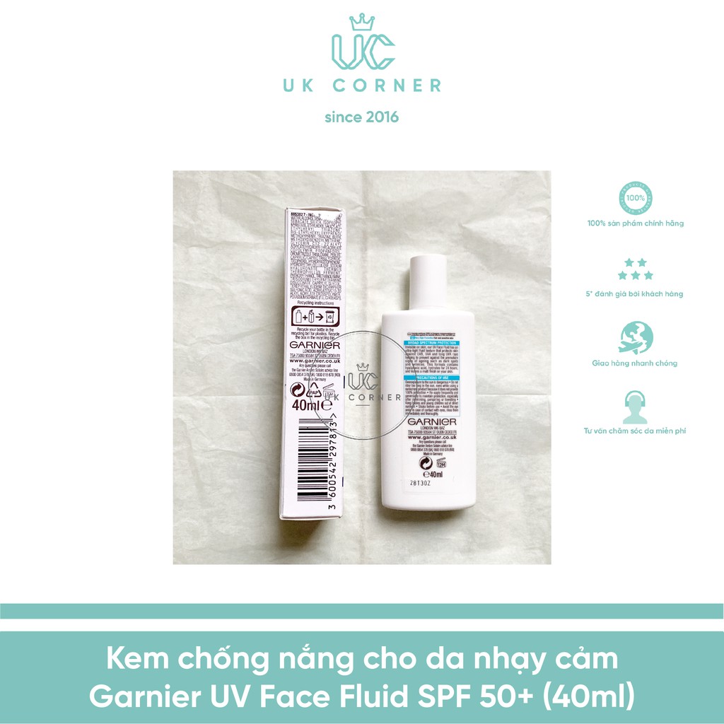 Sữa chống nắng cho da nhạy cảm Garnier Ambre Solaire Ultra-Light Sensitive Sun Protection Fluid SPF50+ 40ml