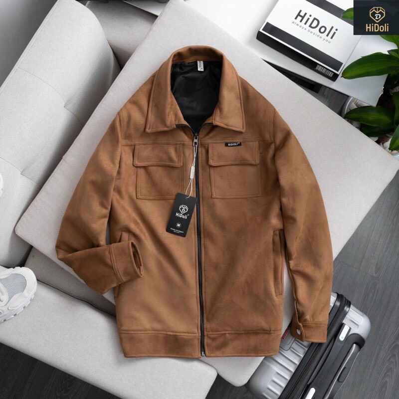 Áo khoác da lộn lót gió cổ bẻ - Áo khoác thu đông thời trang nam AK62