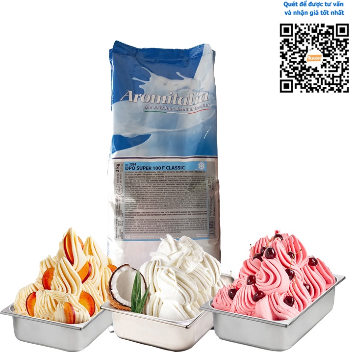 Túi 2kg Bột nền làm kem tươi, kem gelato tạo xốp – Aromitalia Base Super 100 F Classic