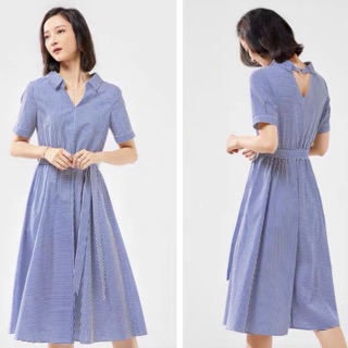Đầm sm sọc xanh thắt eo