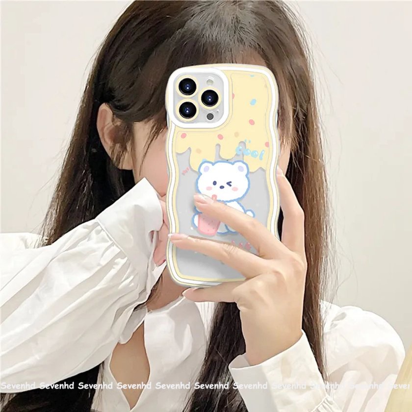 Ốp Điện Thoại Mềm Hình Gấu Uống Trà Sữa Phô Mai Cho iPhone 14 13 12 11 Pro Max Xs Max Xr X 7 8 6 6s Plus