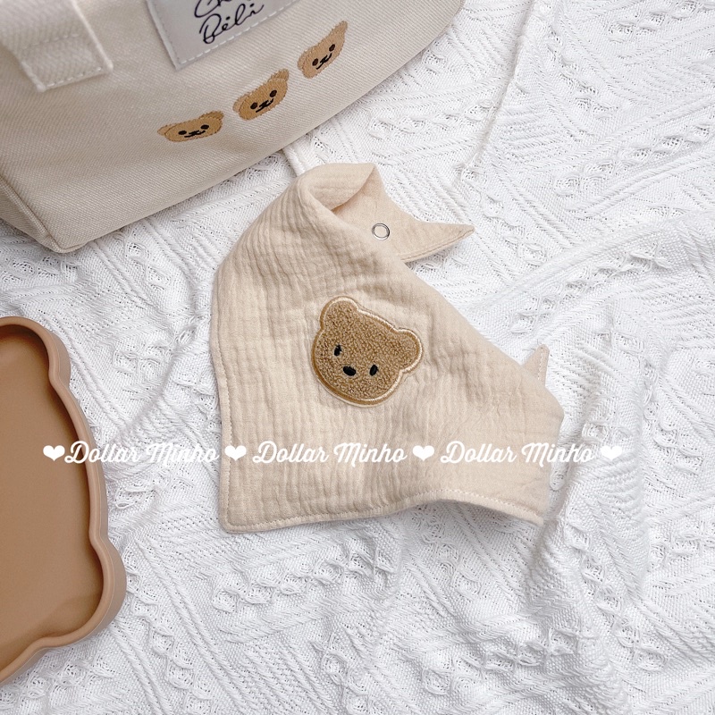 Yếm xô muslin hình Gấu Brown cùng các hình thù ngộ nghĩnh khác cho bé quàng ấm cổ, bé ăn dặm