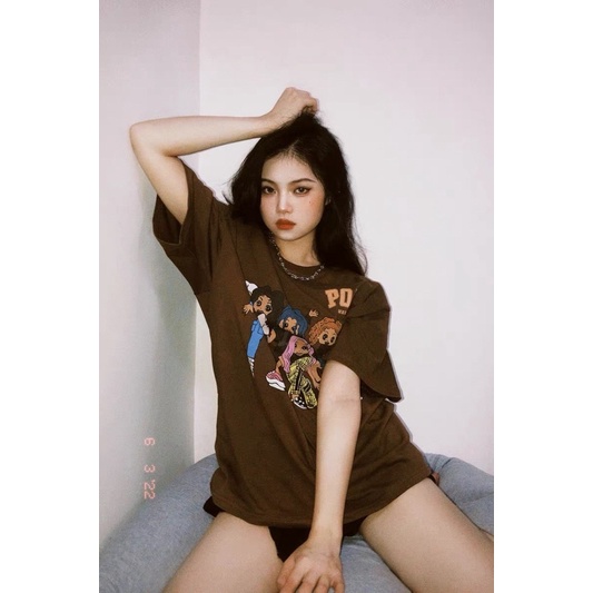 Áo thun unisex POP Treminal màu nâu overversize vải cotton có sẵn - A052