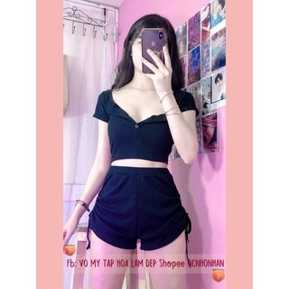 Set áo croptop + quần short rút dây