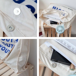 Túi tote canvas đáy vuông (khoá bấm+ ngăn phụ)