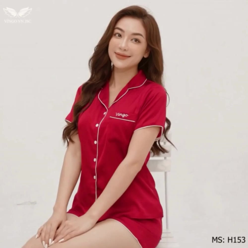 Pijama mặc nhà đồ ngủ nữ lụa Pháp VINGO/VINGORIA tay ngắn xuân hè H153 | BigBuy360 - bigbuy360.vn