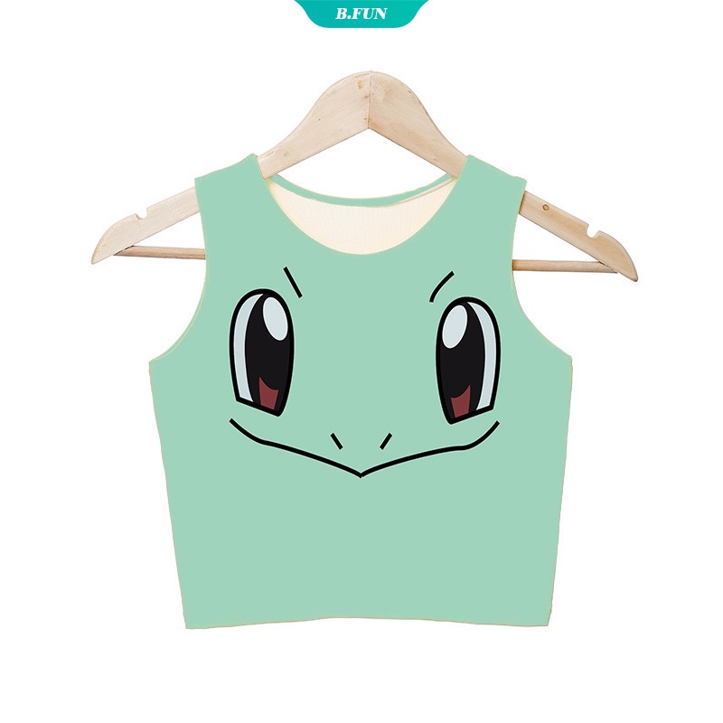 Áo Croptop Sát Nách Chất Liệu Cotton Pha Lê In Hoạt Hình Pokemon Thời Trang Mùa Hè Cho Nữ