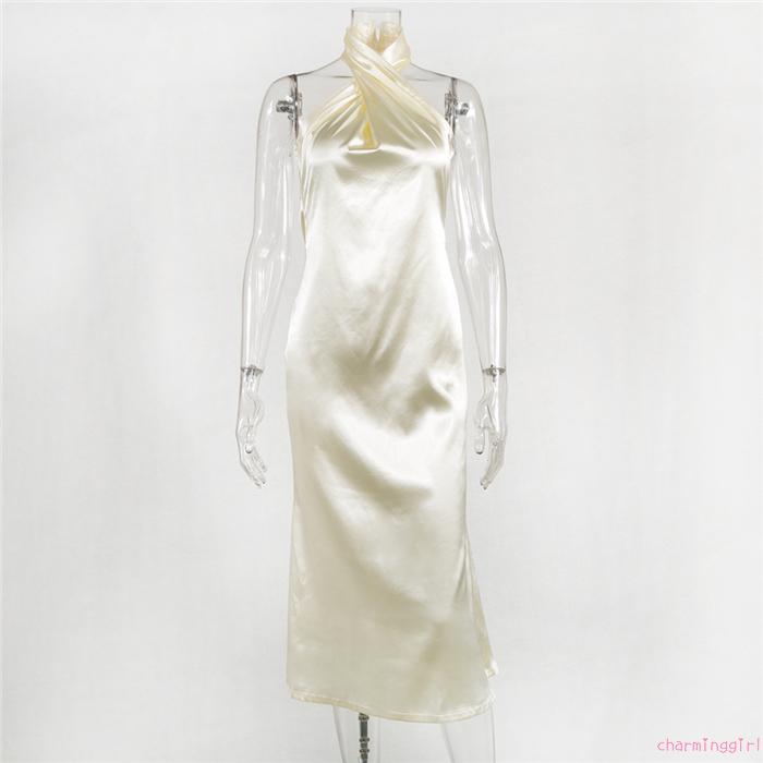 Đầm Hai Dây Chất Satin Màu Trơn Thiết Kế Hở Lưng Quyến Rũ