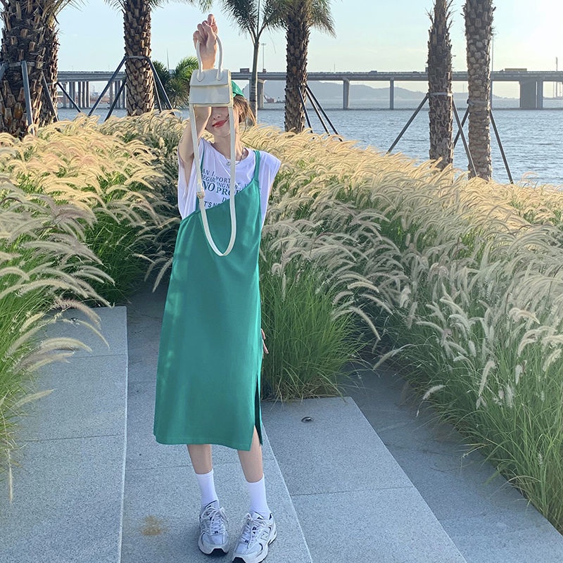 Áo thun dáng rộng sát nách/ Đầm yếm IELGY dáng dài vừa thời trang dành cho nữ