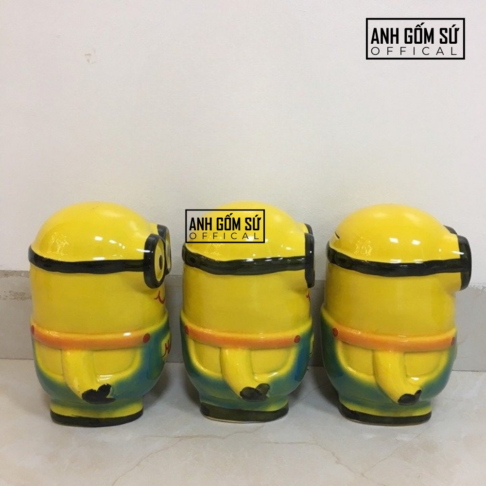 Lợn đất tiết kiệm tiền cho bé, heo đất tiết kiệm gốm sứ Bát Tràng cao cấp hình minion dành cho bé