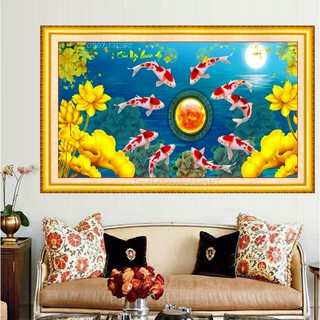 Tranh đính đá Cửu ngư quần hội LV452 - tự đính