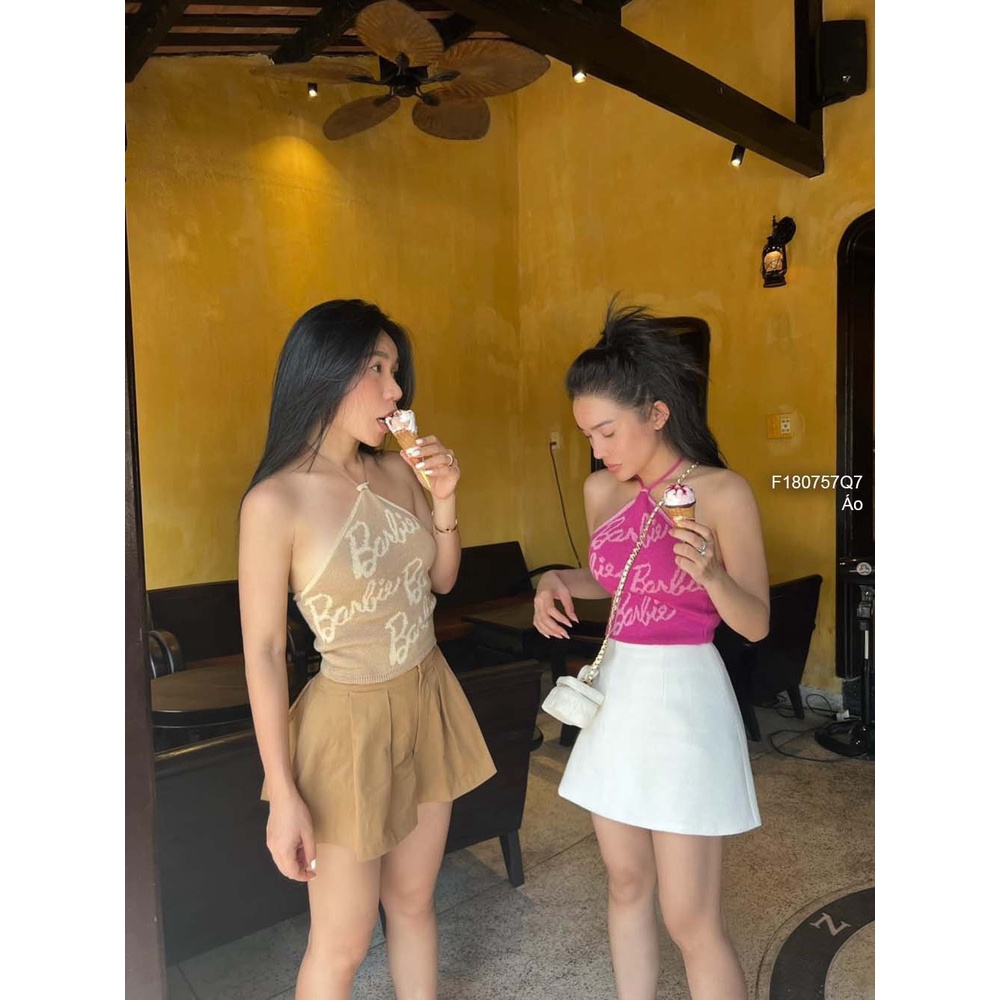 Áo len kiểu croptop chữ barbie cổ yếm hàng QC!