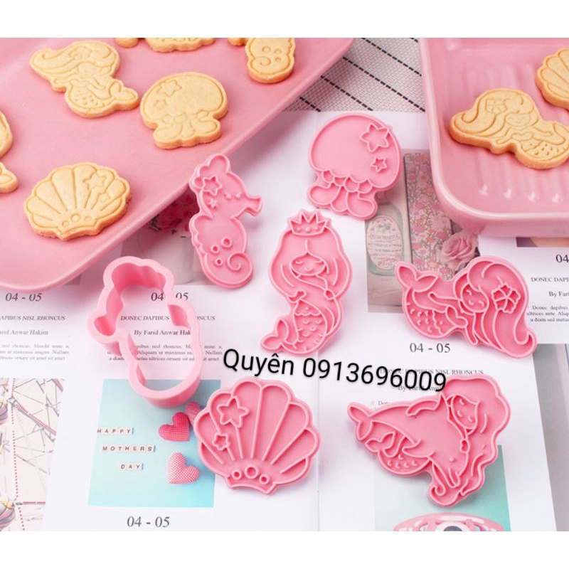 Bộ khuôn bánh quy, bánh qui, cookie, bánh cookies NÀNG TIÊN CÁ bằng nhựa 6 mẫu