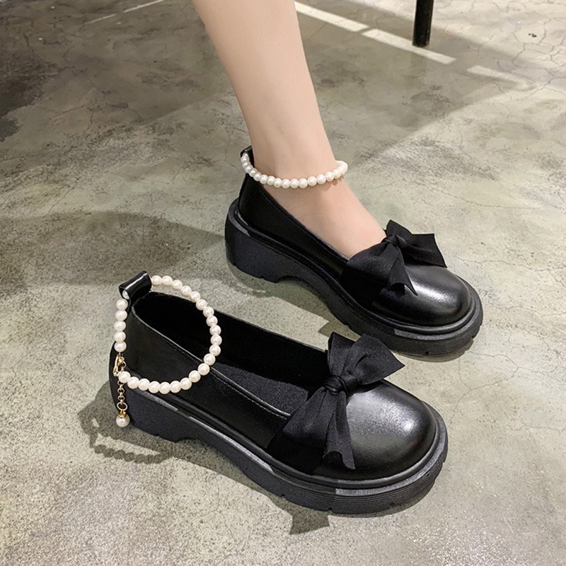 Giày Lolita Nữ Quai Ngọc Mũi Nơ, Giày Búp Bê Nữ Phong Cách Hàn Quốc FLOWER G14 - nguyentrang239