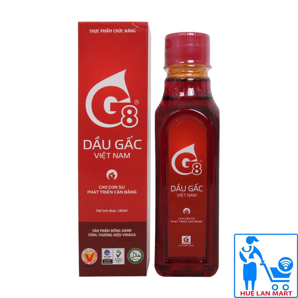 [CHÍNH HÃNG] Dầu Gấc Việt Nam G8 Chai 185ml (Cho con sự phát triển cân bằng)