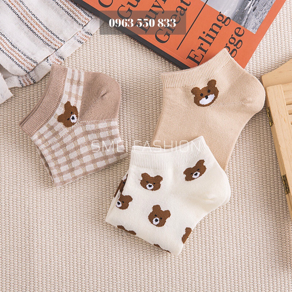 Tất nữ vớ nữ cổ ngắn set 5 đôi họa tiết cute dễ thương phong cách Hàn Quốc