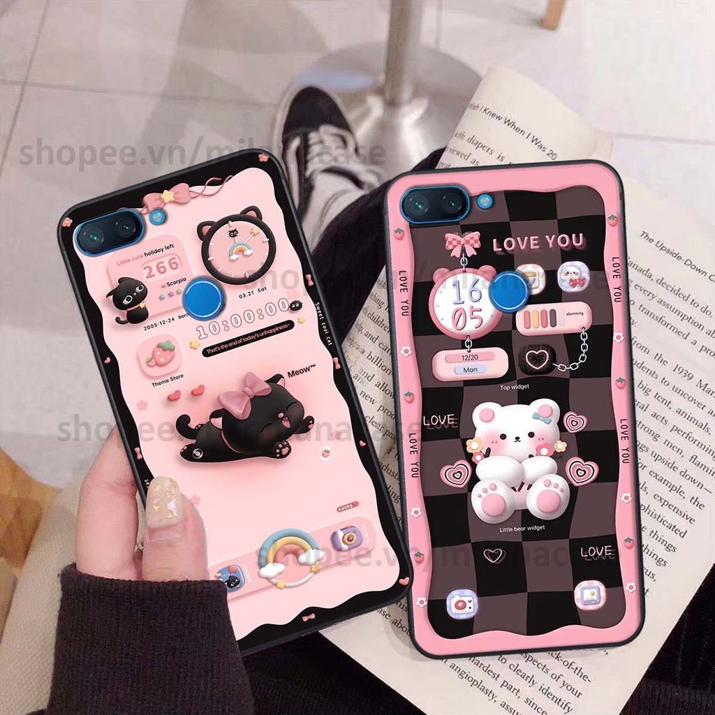 Ốp Xiaomi Mi 8 SE / Mi 8 Lite hình đồng hồ icon gấu mèo cute cực dễ thương ngộ nghĩnh