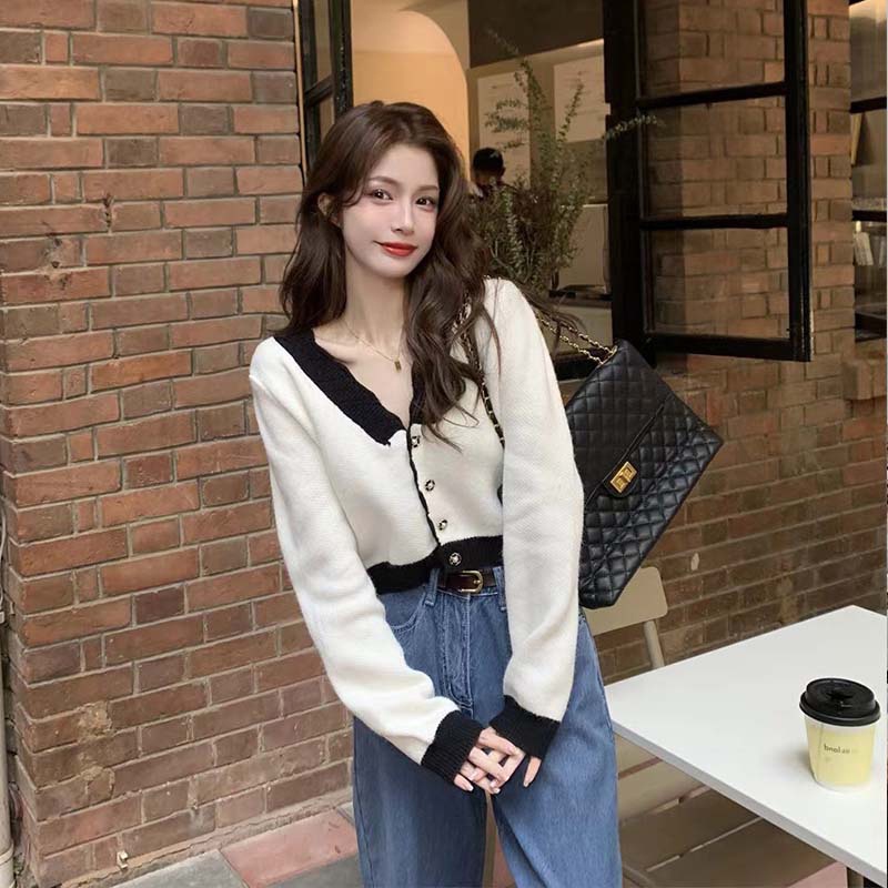 Áo cardigan ZHELIHANGFEI dệt kim tay dài cổ bẻ lưng cao thiết kế thanh lịch dành cho nữ