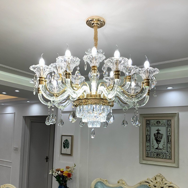 Đèn Chùm Pha Lê 15 Tay Phát Sáng Trang Trí Phòng Khách, Nhà Hàng, Khách Sạn , Phòng Thờ