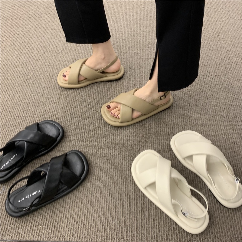 ☾Giày Sandal Mềm Đế Bằng Phong Cách Hàn Quốc Thời Trang Mùa Hè 2022 Cho Nữ