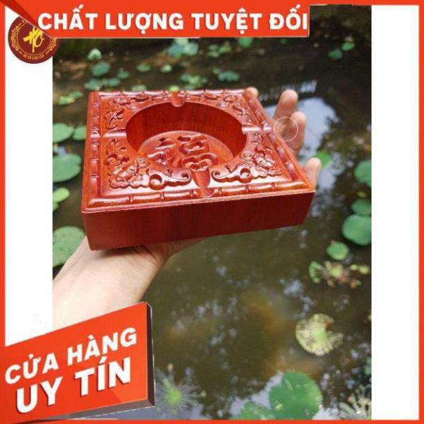 [ HÀNG LOẠI 1 ] Gạt tàn thuốc lá gỗ hương, đục chạm hoa văn chữ Phúc