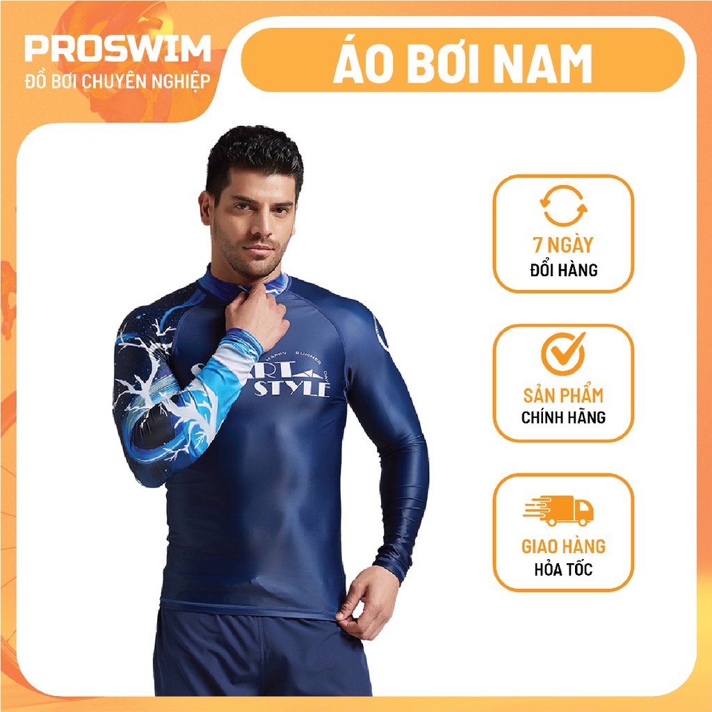 Áo Bơi Nam Dài Tay Chống Nắng Chống UV Sbart D214 Xanh