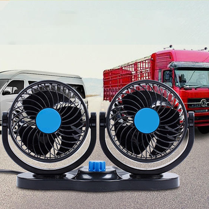 Quạt máy đôi mini 12v xoay 360 tiện ích trên ô tô, xe hơi cao cấp