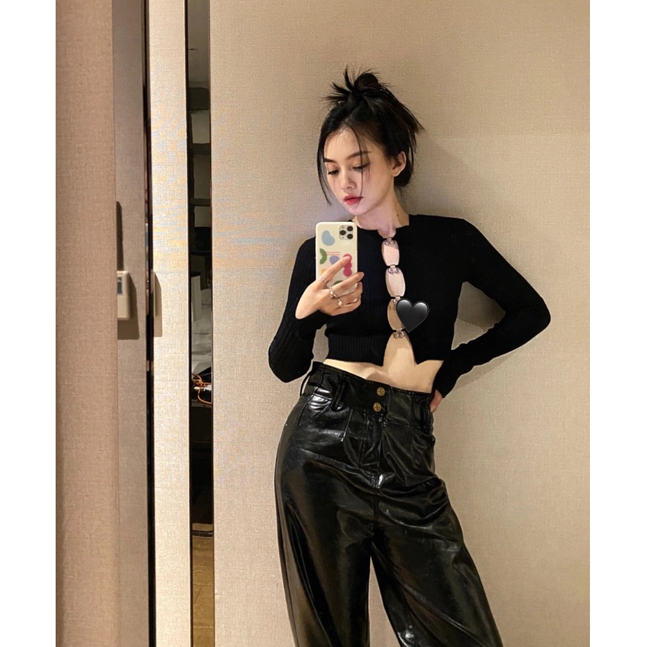Áo Cardigan Dệt Kim Dáng Ngắn Thiết Kế Khoét Lỗ Thời Trang Quyến Rũ Cho Nữ