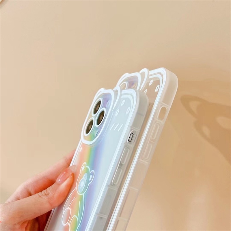 Ốp Điện Thoại Mềm Trong Suốt In Hình Gấu Và Cầu Vồng Dễ Thương Cho IPhone 11 Pro Max 12 Pro Max 13 Pro Max XS Max X XR 7 Plus 8 Plus