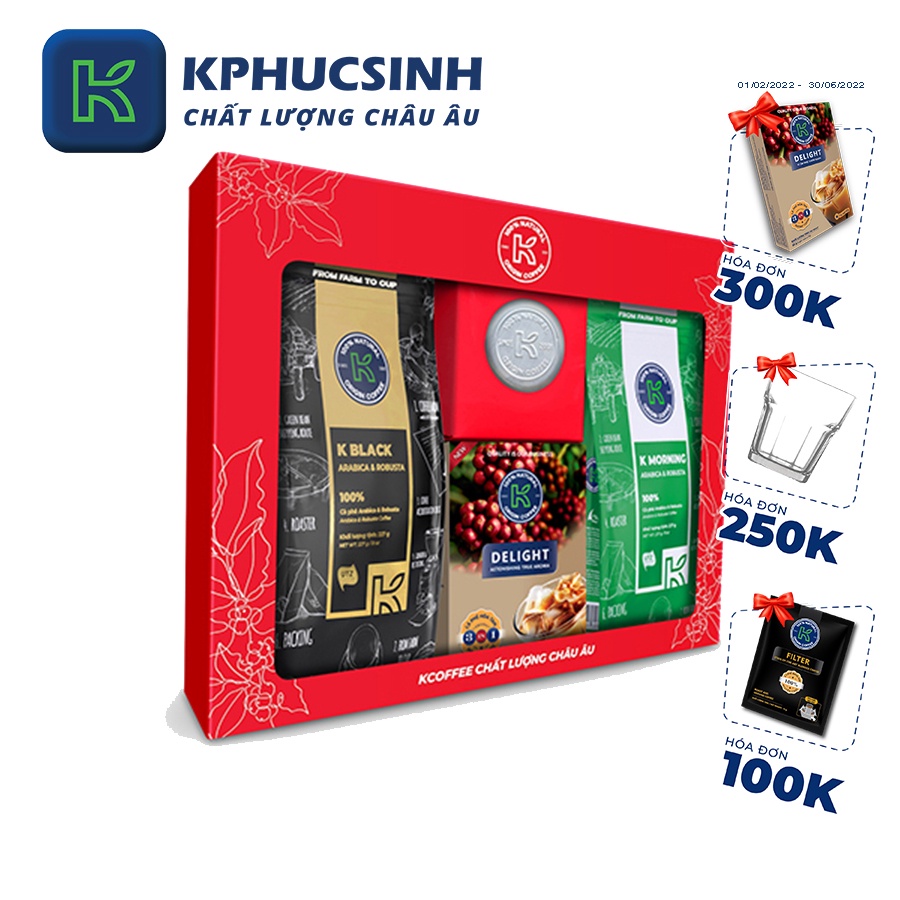 Hộp quà tặng K Coffee cà phê rang xay  nguyên chất và hoà tan Love Box 2 KPHUCSINH - Hàng Chính Hãng