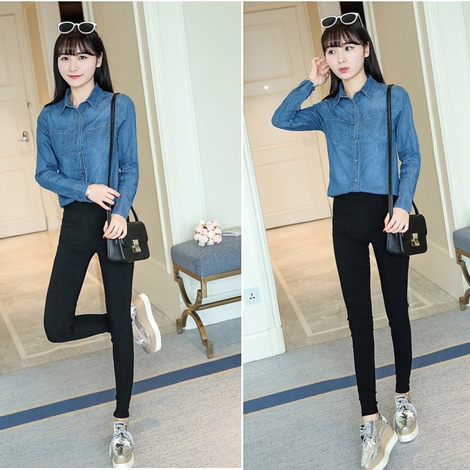 Áo Sơ Mi Denim Tay Dài Thời Trang Dành Cho Nữ