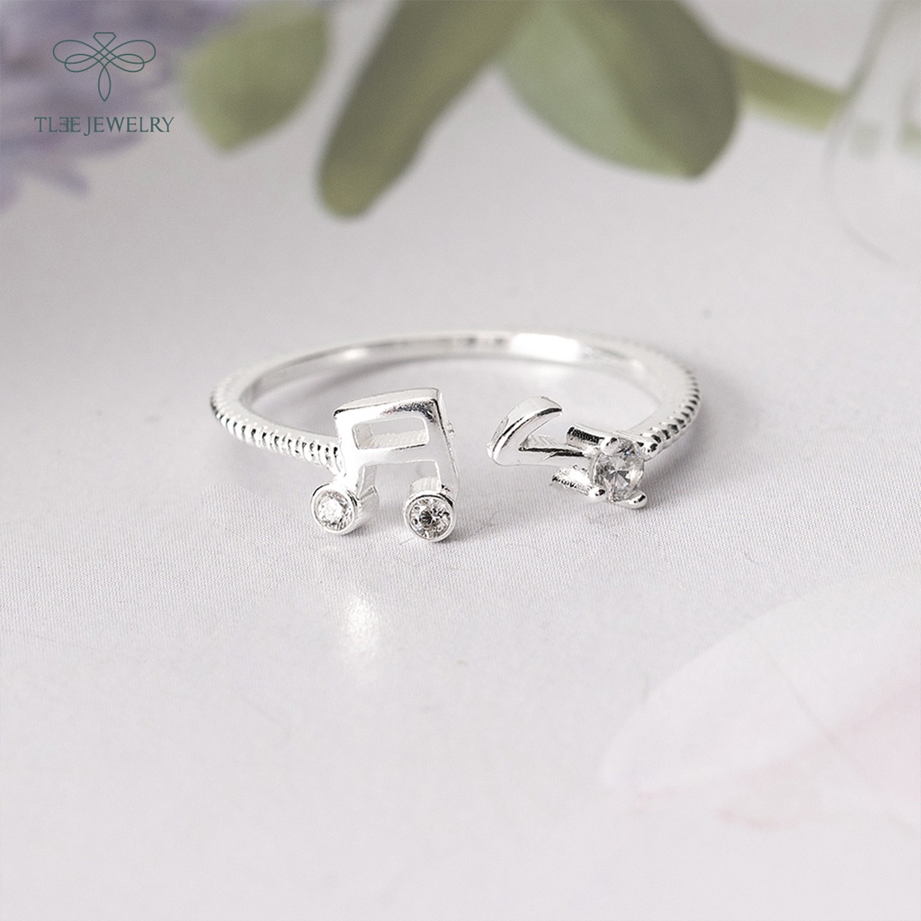 Nhẫn bạc nữ TLEE nốt nhạc vui vẻ đính đá dáng hở trẻ trung NCJ A0199