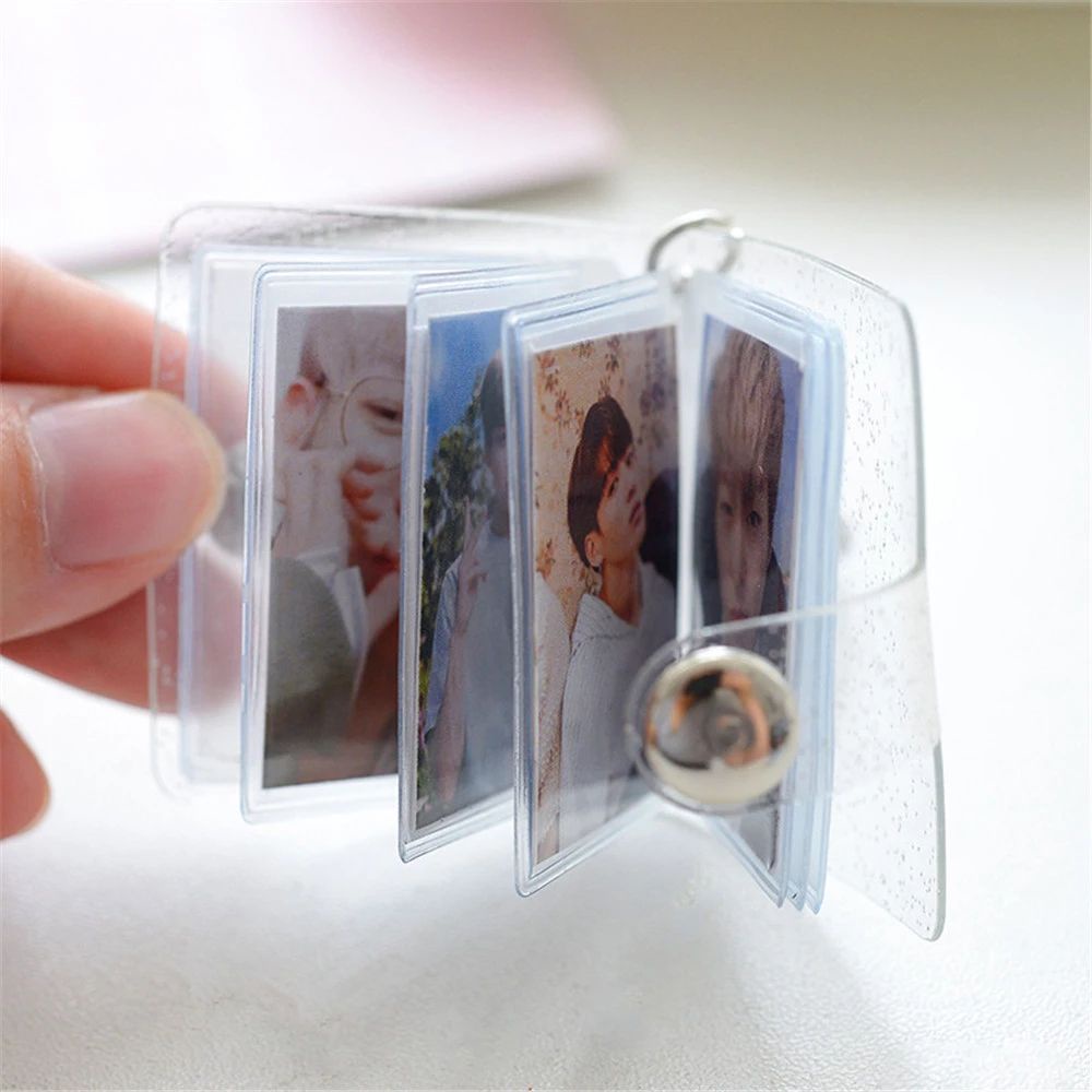 PEWANY Portable Photo Album Keychain Gift Card Bag 1 2 Inch Mini Time Memory 16 Pockets Interstitial Card Holder Albums Pendant Card Book Keyring/Multicolor
