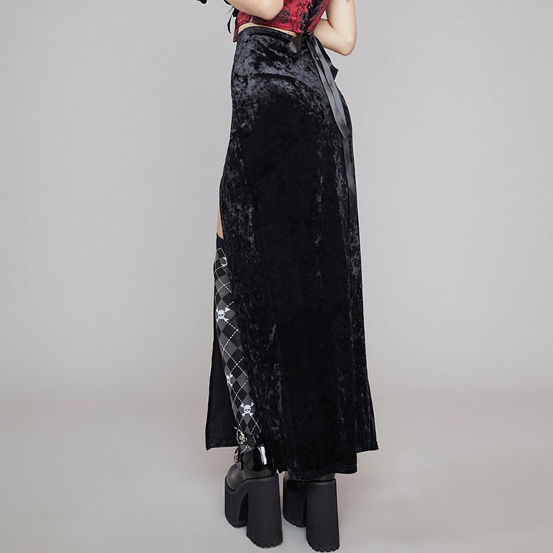 Chân váy chữ A dài màu đen phong cách gothic punk harajuku quyến rũ cho nữ