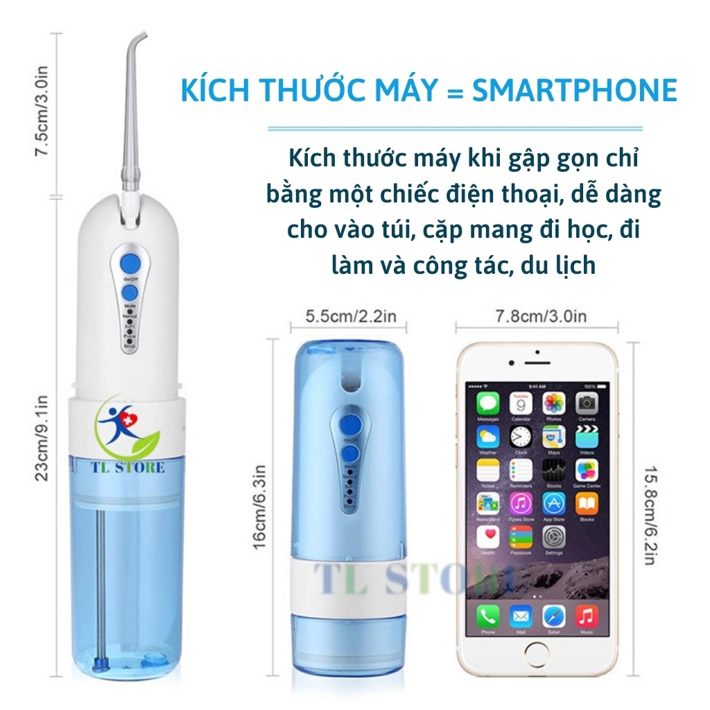 Máy tăm nước cầm tay chính hãng water flosser Oral Irrigator - Kèm túi đựng và 5 đầu xịt