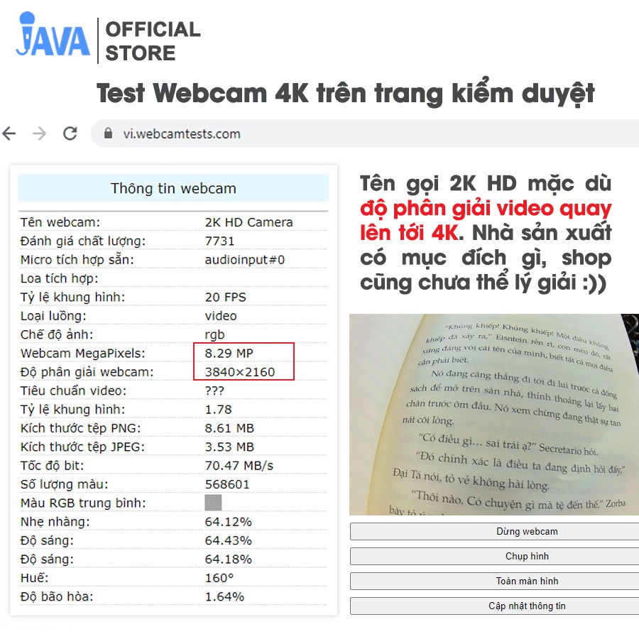 [4K NÉT GẤP 4 LẦN FULLHD] Webcam máy tính 4K 3840 x 2160p - Thu hình cho máy tính, pc, TV, để bàn | WebRaoVat - webraovat.net.vn