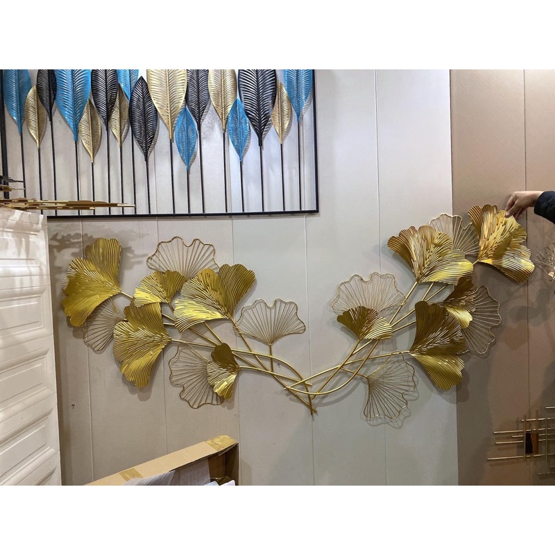 Trang sắt treo tường, decor trang trí phòng khách hiện đại. Bảo hành 3 năm. Tranh đôi lá gingko