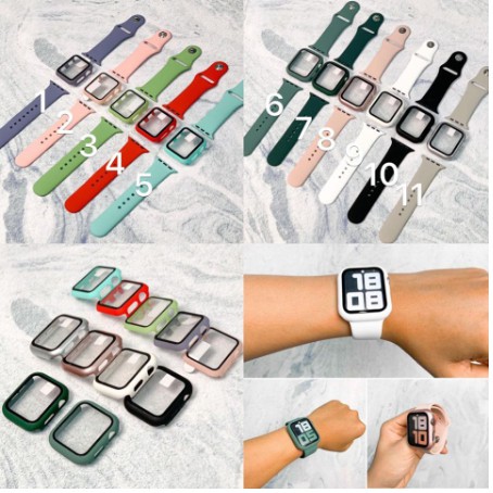 Combo ốp kính cường lực 9H và dây silicon Apple Watch, đồng Hồ Thông Minh iWatch 1/ 2/ 3/ 4/ 5 38mm 40mm 42mm Hana Case