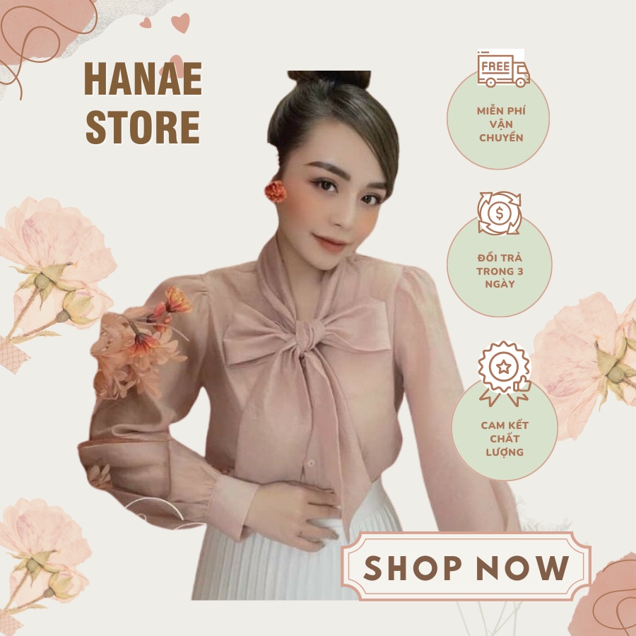 Áo Sơ Mi Nữ Dài Tay Bồng Cổ Nơ Chất Tơ Lụa Mền Tiểu Thư - HANAE STORE CD078
