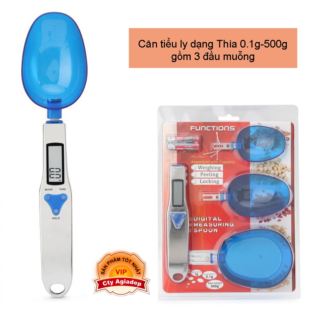 Cân tiểu li hình chiếc thìa kèm 3 Muỗng to nhỏ SPOON SCALE 500g-0.1g cho nhà bếp