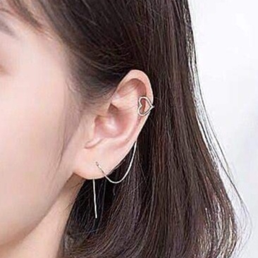 Khuyên tai bạc 925 khuyên kẹp vành trái tim tua sợi