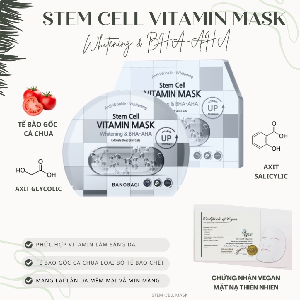 Mặt Nạ Dưỡng Ẩm Trắng Da BANOBAGI Stem Cell Vitamin Mask 30ml