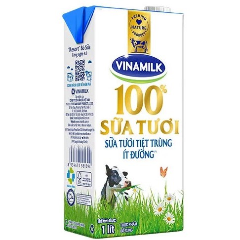 THÙNG 12 HỘP SỮA TƯƠI TIỆT TRÙNG VINAMILK 100% ÍT ĐƯỜNG 1L