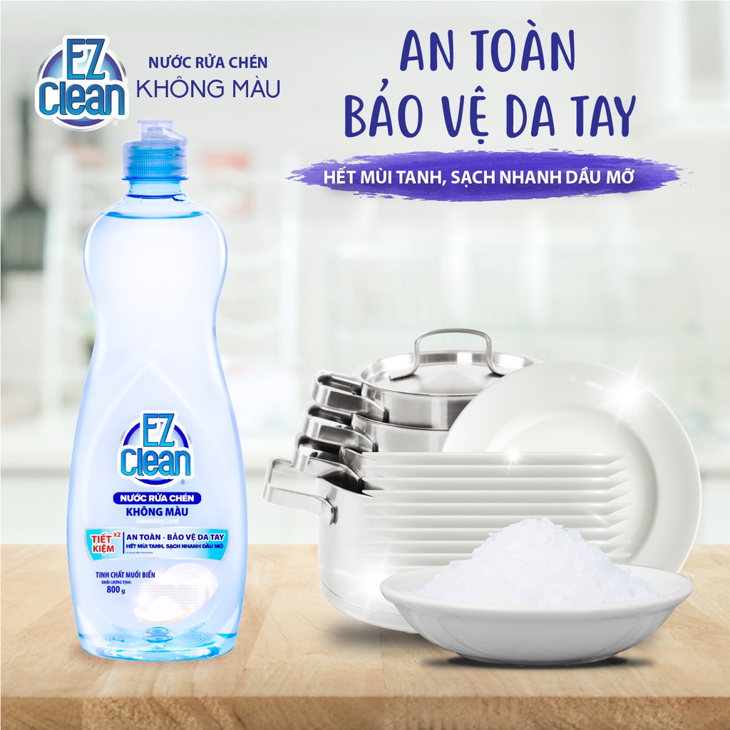 {HOẢ TỐC} Nước rửa chén EZ CLEAN Không màu, bảo vệ da tay 800g