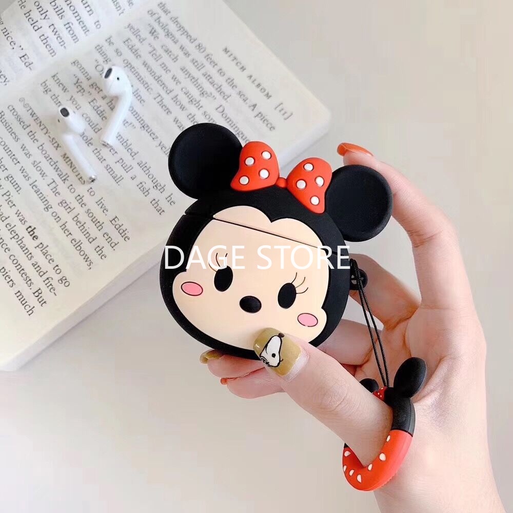 Vỏ Bảo Vệ Hộp Sạc Tai Nghe Bluetooth Không Dây AirPods 1 2 / Pro Họa Tiết Hoạt Hình Dễ Thương Kèm Dây Đeo Tiện