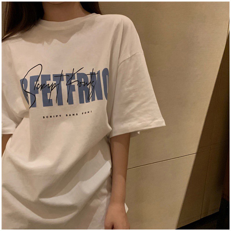 Áo thun SUXI tay ngắn cổ tròn dáng rộng in hình cá tính phong cách retro cho bạn gái