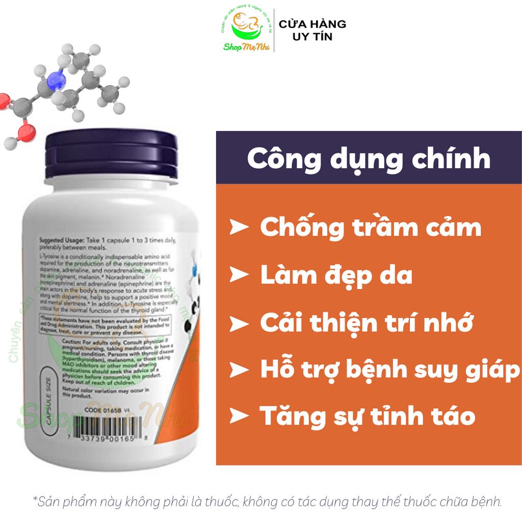 VIÊN UỐNG TĂNG SẮC TỐ DA, CẢI THIỆN THẦN KINH, TRÍ NHỚ L-TYROSINE 750MG NOW FOODS.