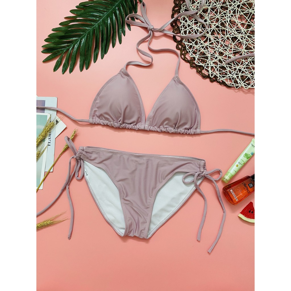 Bikini hai mảnh tam giác hồng sexy đẹp mặc đi biển